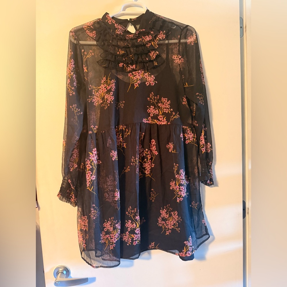Floral Black and Pink Babydoll style Dress